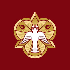 Christian illustration. The image of a dove - a symbol of the Holy Spirit of God, peace, rest and humility, in the context of the symbol of the Holy Trinity.