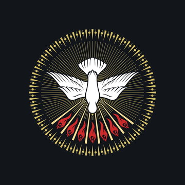 Christian Illustration. The Image Of A Dove - A Symbol Of The Holy Spirit Of God, Peace, Rest And Humility, In The Context Of The Symbol Of The Holy Trinity.