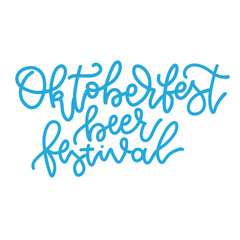 Fototapeta na wymiar Oktoberfest beer festival - lettering quote design. Germany beer event. Blue linear hand drawn vector text.