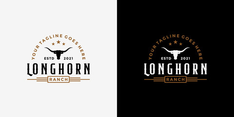 vintage longhorn buffalo, cow, bull logo design for your business ranch - obrazy, fototapety, plakaty
