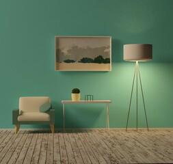 3d render interior design, minimalistic modern room 