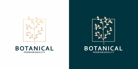 minimalist botanic logo design with golden color