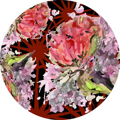 Decorative beautiful flower ball or flower circle on a white backdrop. Watercolor blossoming flowers for holidays and events, background and textures, prints and posters, textiles and wallpaper, etc.