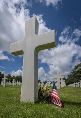 american grave cross on a war cemetery