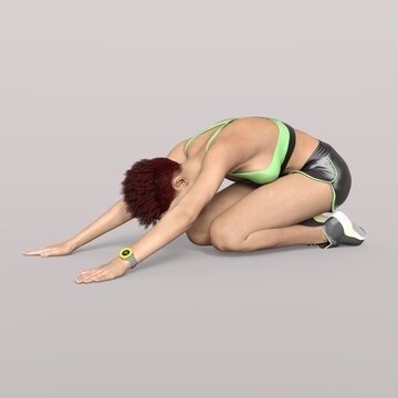3D Rendering of an Isolated Fitness Girl making Sport in child's pose