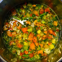soup in the pot - minestrone - close up