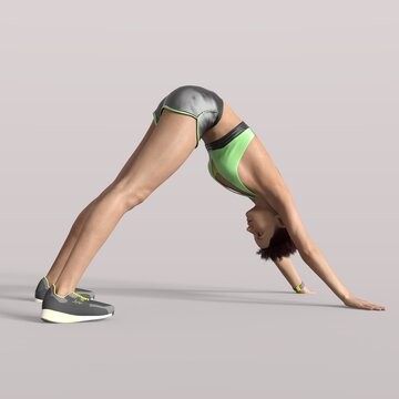 3D Rendering of an Isolated Fitness Girl making Sport in a downward facing dog pose