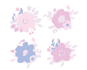 手書きの草木と花。ベクターデータのイラストパーツセット。Handwritten vegetation and flowers. Illustration parts set of vector data.