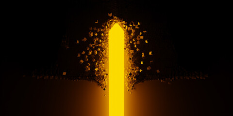 Lighted arrow breaking the wall, original 3d rendering