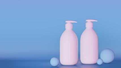 Minimal background for cosmetic branding and packaging presentation. Stage pastel colors. High-quality 3d render. Design of natural cosmetic empty bottle packaging
