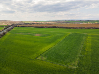 Fototapeta premium Aerial view of Upper Thracian Plain near town of Parvomay, Bulgaria