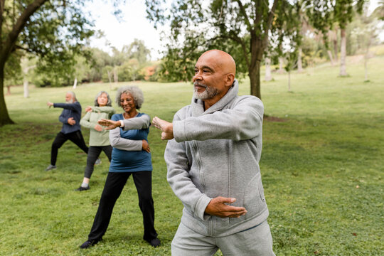 Group of Seniors Work Out With Martial Arts 