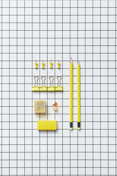 Paper clips, pins, pencils, eraser and sharpener