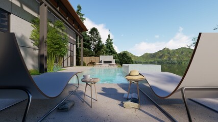 Luxury swimming pool in luxury pool villa.
