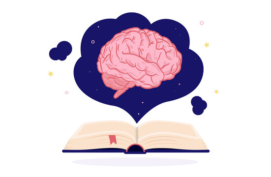 Book and brain - Knowledge and intelligence from reading concept, vector illustration