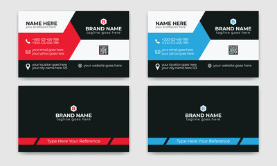 Red and Blue modern creative Corporate business card Template 37 and name card, simple, Eye catching, Professional, clean template vector design with Triangle, Rectangle and Hexagon layout