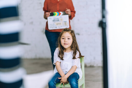 A little girl on a video shoot