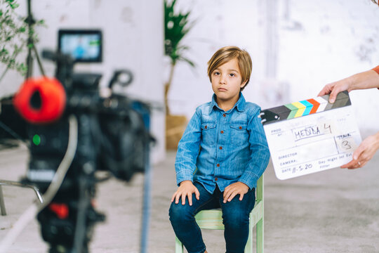 A boy on a video shoot

