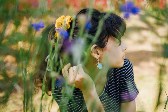 Side profile of a young asian woman 