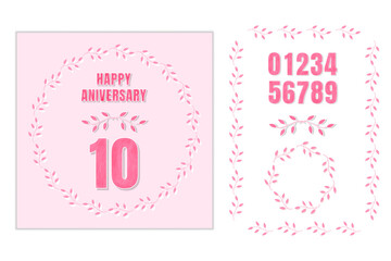 Happy Anniversary Card Set with Decorative Elements and Brush. Watercolor Effects.