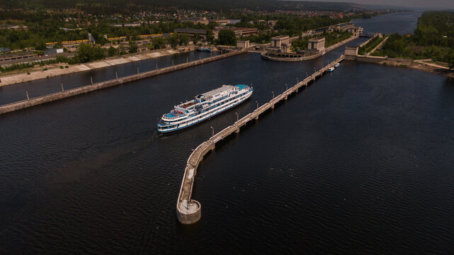 Top-view of a passenger cruise ship