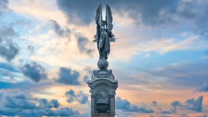 Brighton and Hove, Sussex, UK - January 2019: Peace Statue in Brighton and Hove during sunset under...