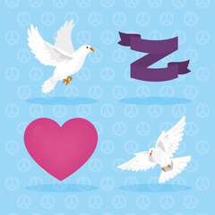 set of doves and heart