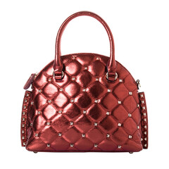 Red handbag made of genuine leather with a metallic effect. Model with two handles, decorated with...