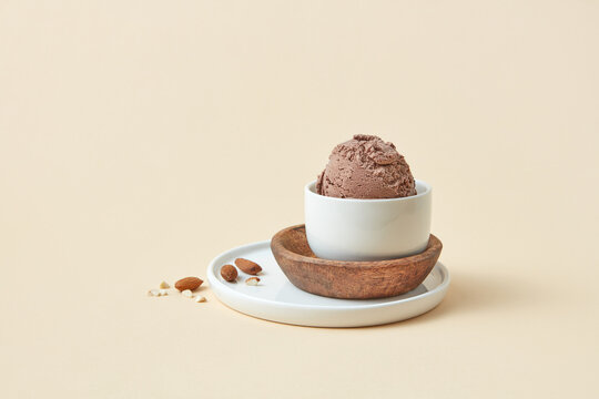 Chocolate ice cream and almonds