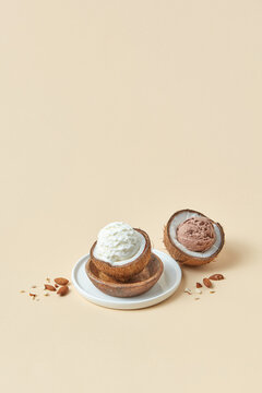 Ice cream in coconut shells