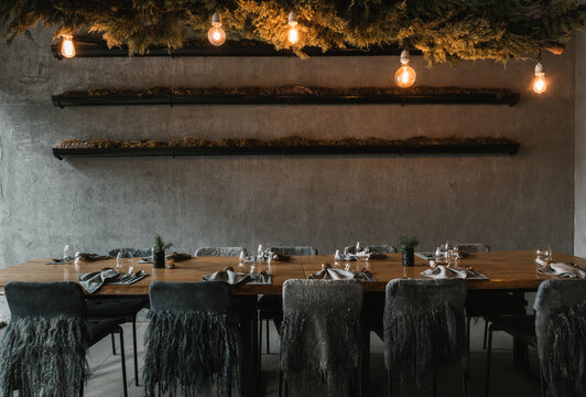 Dinning Table At Contemporary Stylish Cafeteria 


