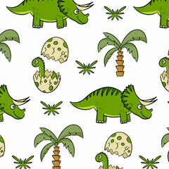 Dinosaurs. Colorful seamless pattern for decorating a children's room, fabric or textiles. Vector cartoon style.