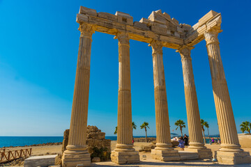 SIDE, TURKEY: Ruins of the Temple of Apollo in Side in a beautiful summer day.
