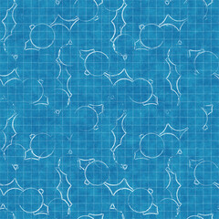 Seamless bright blue blueprint pattern for textile and print. High quality illustration. Technical engineering blue-print draft design. Graphic motif for background, wallpaper, or surface design print