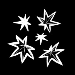 Vector image of white maple leaves on a black background. Ink style. Brush strokes. Doodle. Minimalism. Autumn