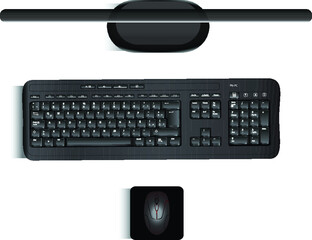 Realistic Vector Of A Monitor, Keyboard And Mouse Seen From Top. Realistic PC Parts