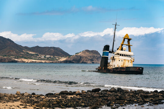 Rusty old boat in the meddle of the sea