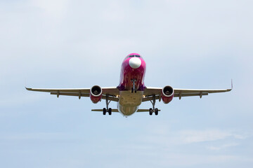 Passenger jet plane flies in the sky. Air transport industry