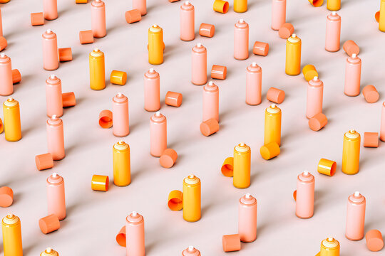 pattern of Pink and yellow spray cans