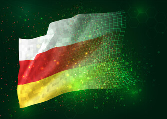 South Ossetia, vector 3d flag on green background with polygons and data numbers
