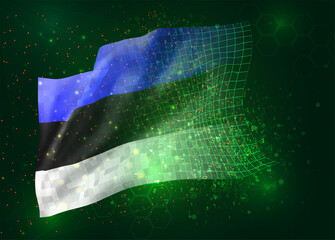 Estonia, on vector 3d flag on green background with polygons and data numbers