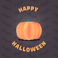Happy Halloween Banner with Pumpkin and Bats on the Background
