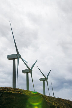 Wind power station located on hill