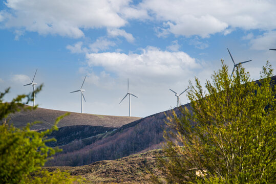 Wind power station located on hill