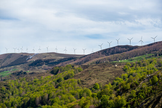 Wind power station located on hill