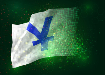 yen currency on vector 3d flag on green background with polygons and data numbers