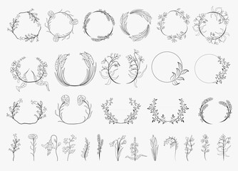Vintage laurel wreaths Hand drawn wedding ornaments collection. Set of black laurels frames branches. Decorative vintage line elements collection. Vector illustration © ZinetroN