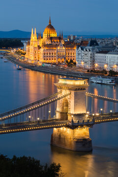 Blue hour panorama of Budapest.