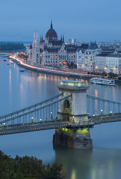 Blue hour panorama of Budapest.