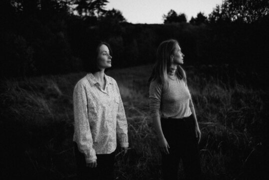 two women contemporary dancers dancing at dawn